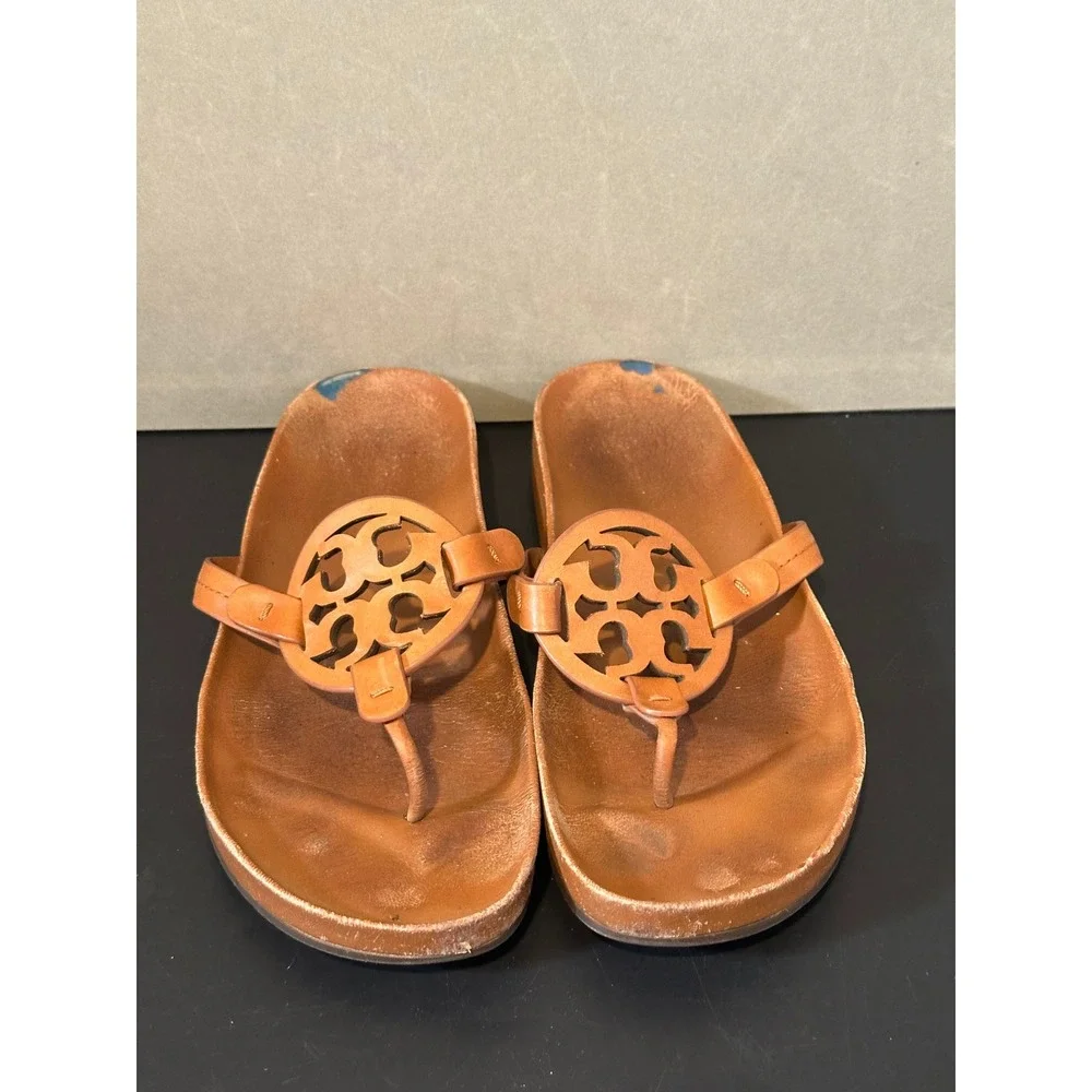 Tory Burch Tan Miller Leather Flip Flop Sandals